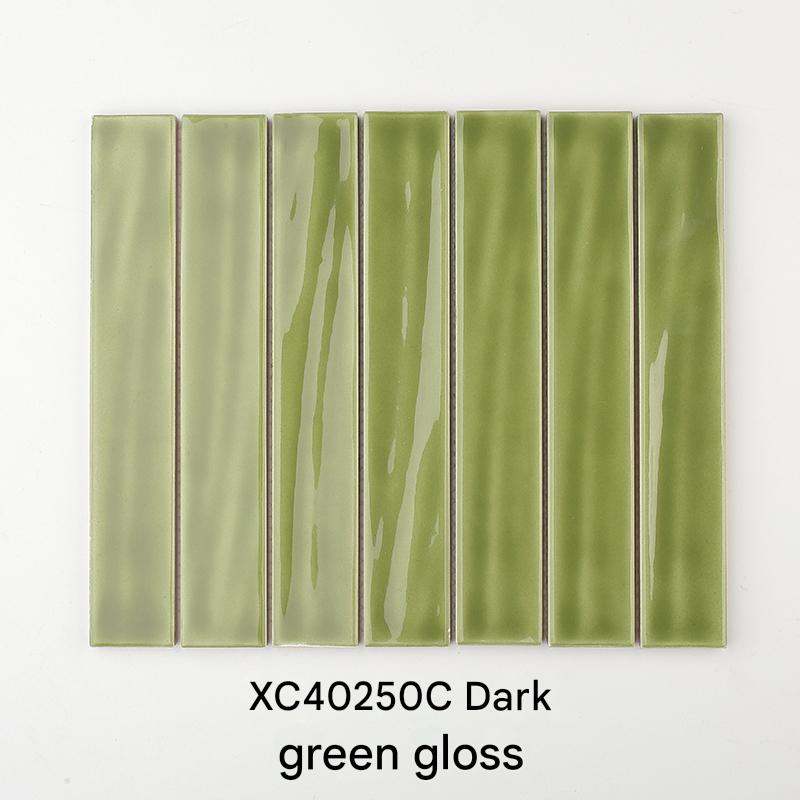 40x250mm Glossy Green Linear Mosaic Tiles - XC40250 Series