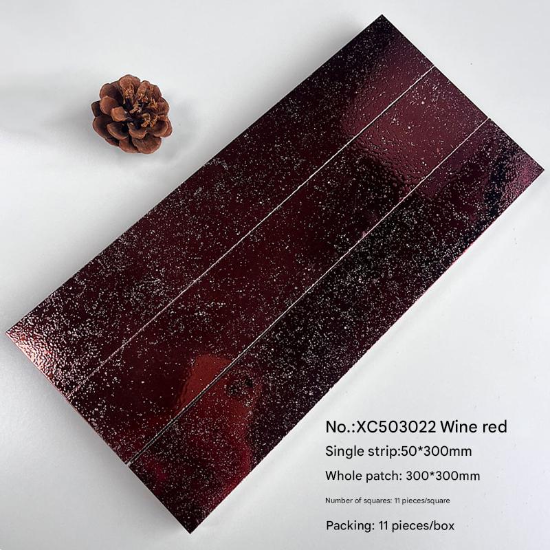 300x300mm Starry - Effect Wine Red Mosaic Tiles - XC503022