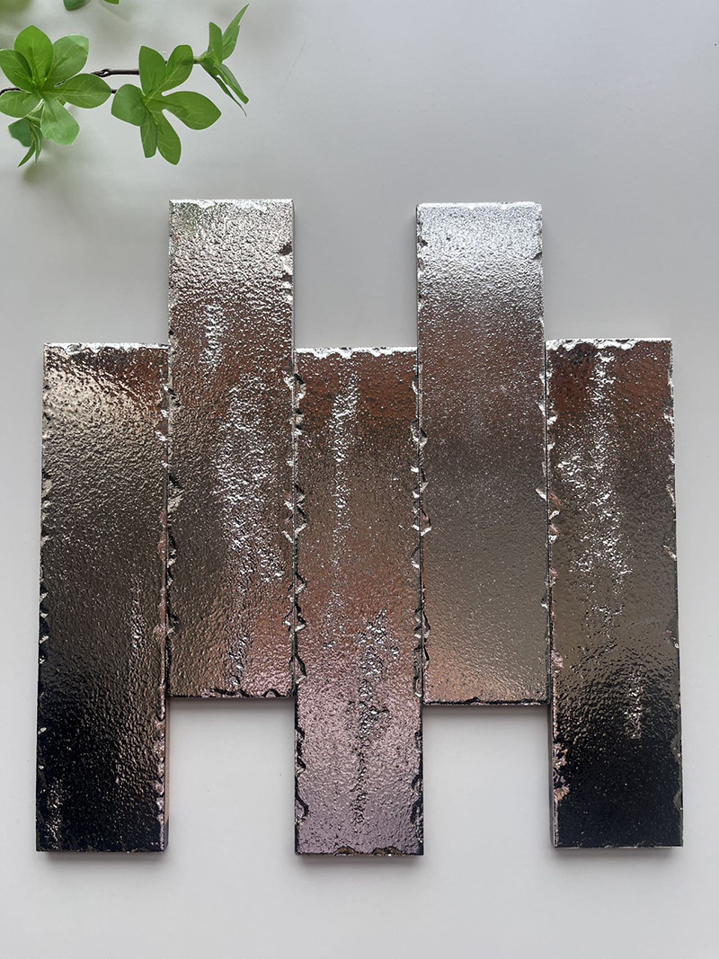 60x240mm Textured Electroplated Silver Mosaic Tiles - XC602401P