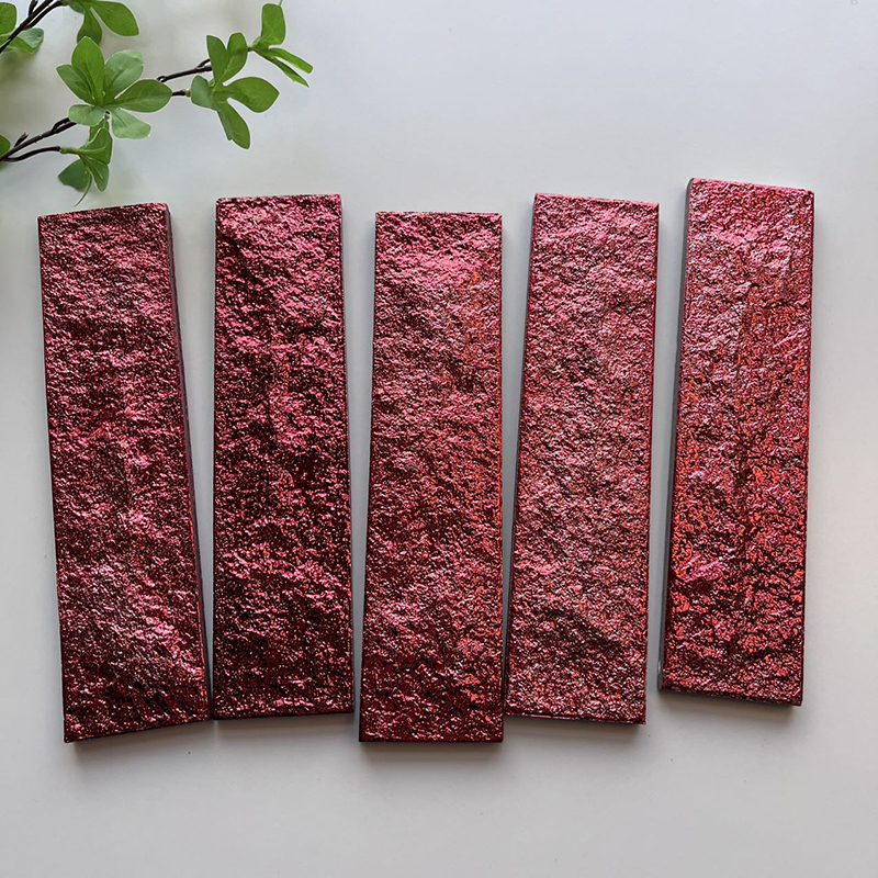 60x240mm Textured Electroplated Ruby Red Mosaic Tiles -XC602403P