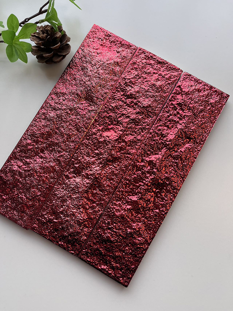 60x240mm Textured Electroplated Ruby Red Mosaic Tiles -XC602403P