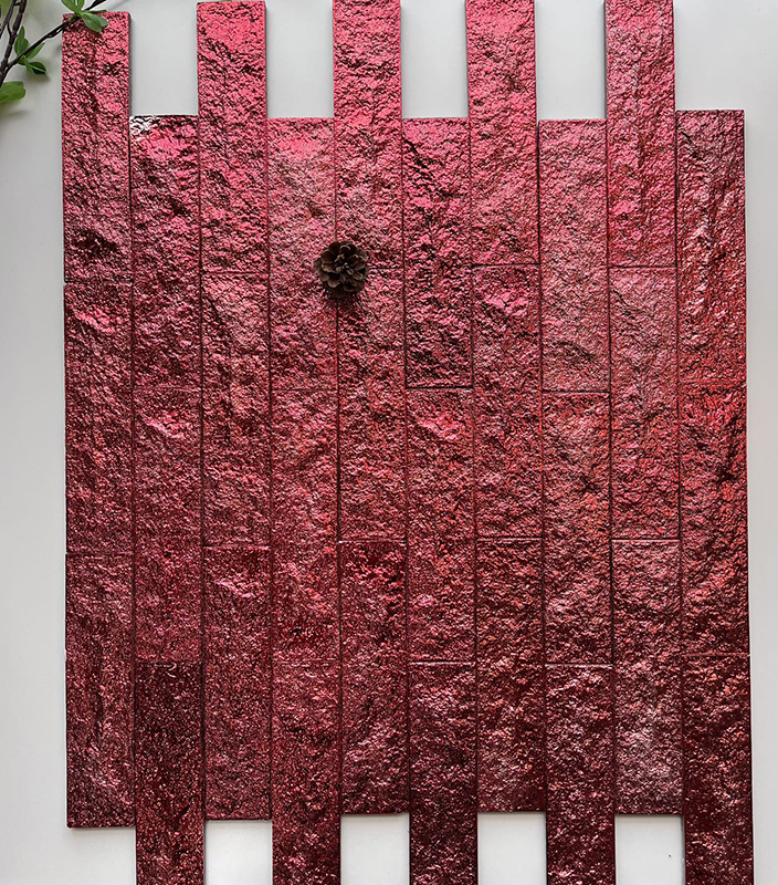 60x240mm Textured Electroplated Ruby Red Mosaic Tiles -XC602403P