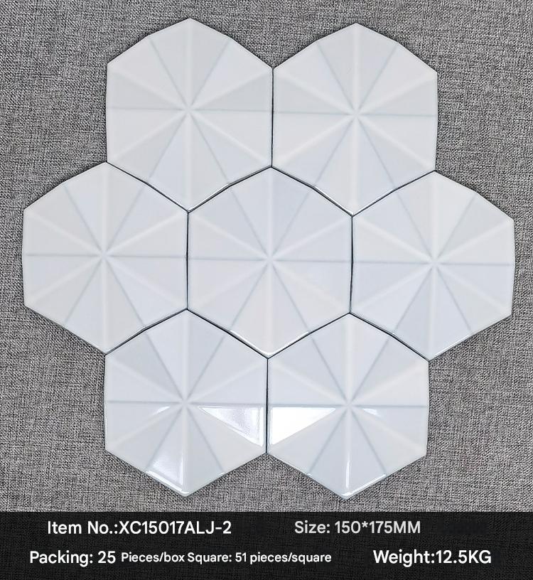 150x175mm Artisan Hexagonal 3D - Patterned Mosaic Tiles - XC15017ALJ - 2