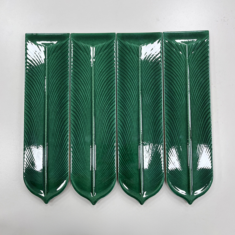 80x300mm Artisan Feather - Shaped Green Mosaic Tiles - XC803001