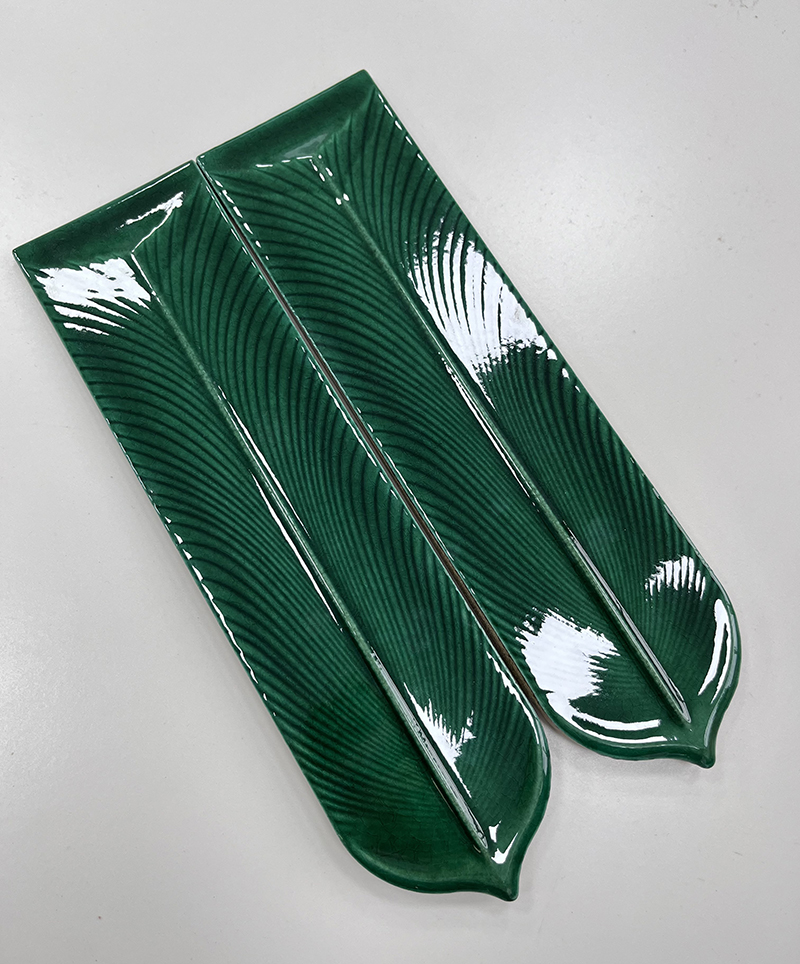 80x300mm Artisan Feather - Shaped Green Mosaic Tiles - XC803001