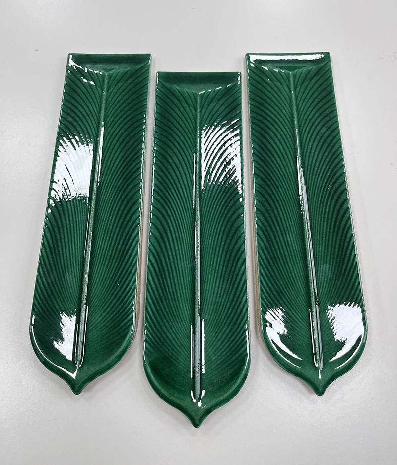 80x300mm Artisan Feather - Shaped Green Mosaic Tiles - XC803001