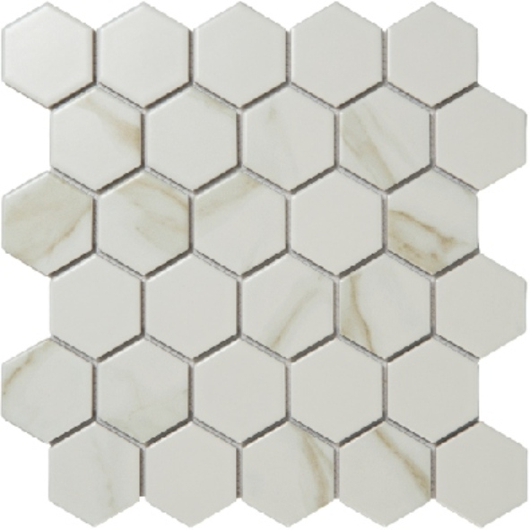 Hexagonal Marble - Effect Inkjet Mosaic Tiles - White with Gray Veins (P5901AB P5902AB P5903AB P5905AB PC48-01 PCDL-01)