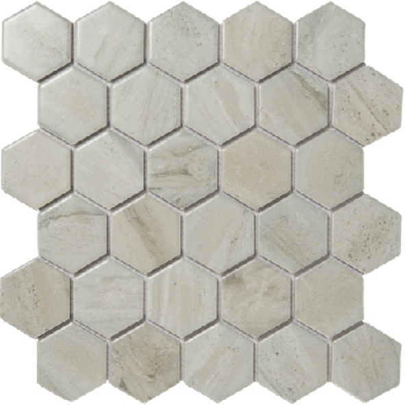 Hexagonal Marble - Effect Inkjet Mosaic Tiles - White with Gray Veins (P5901AB P5902AB P5903AB P5905AB PC48-01 PCDL-01)