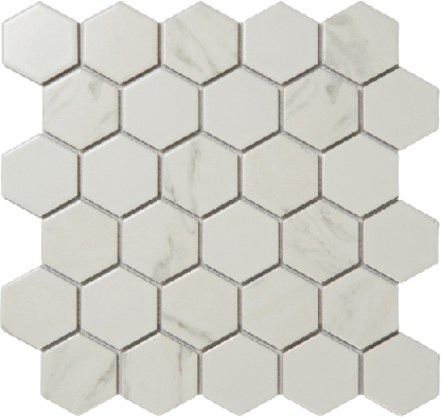 Hexagonal Marble - Effect Inkjet Mosaic Tiles - White with Gray Veins (P5901AB P5902AB P5903AB P5905AB PC48-01 PCDL-01)