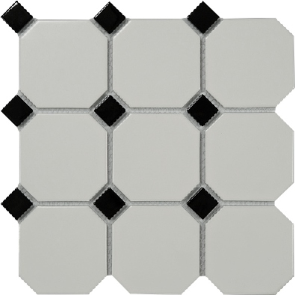 Classic Octagon & Dot Ceramic Mosaic Tile - Black & White Pattern (XBJ01 DBJ01 CDBJ01)