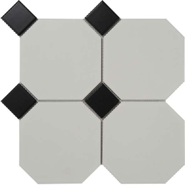 Classic Octagon & Dot Ceramic Mosaic Tile - Black & White Pattern (XBJ01 DBJ01 CDBJ01)