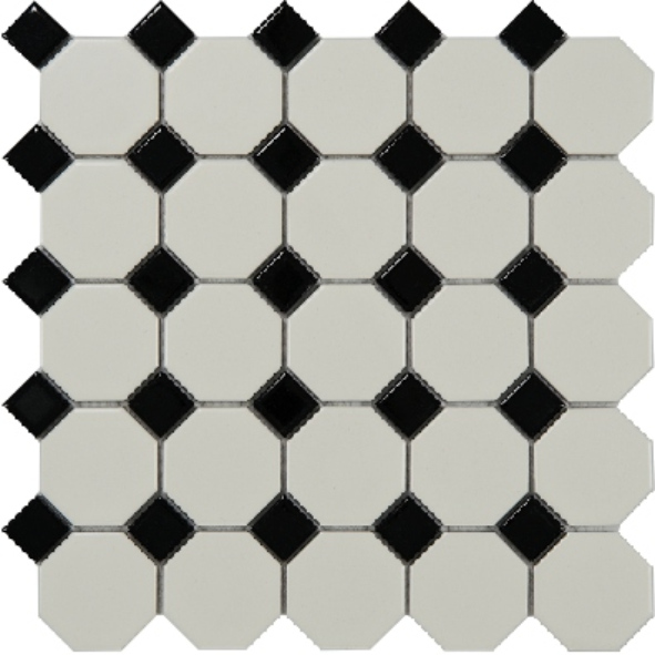 Classic Octagon & Dot Ceramic Mosaic Tile - Black & White Pattern (XBJ01 DBJ01 CDBJ01)