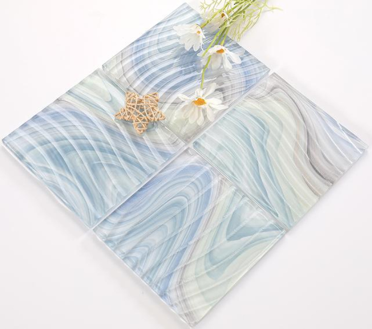 150x150mm Inkjet Glass Mosaic Tiles - Color - Changing Wave Pattern（RTPM435 RTPM436 RTPM437 RTPM438）