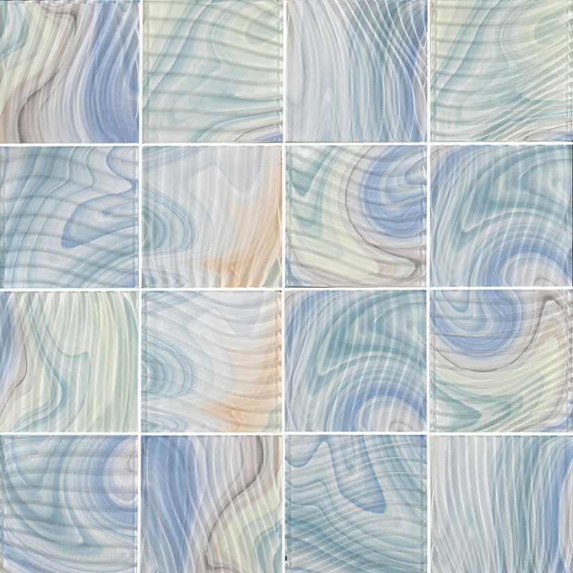 150x150mm Color - Changing Wave Glass Mosaic Tiles - Artistic 16 - Piece Design(RTPM435-RTPM438)