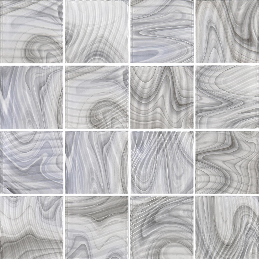 150x150mm Color - Changing Wave Glass Mosaic Tiles - Artistic 16 - Piece Design(RTPM435-RTPM438)