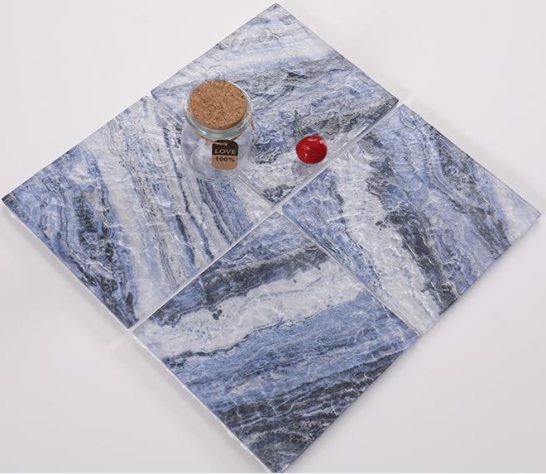 150x150mm Inkjet Glass Mosaic Tiles - Blue - Gray Wave Pattern(RTPM443 RTPM444 RTPM445 RTPM446)