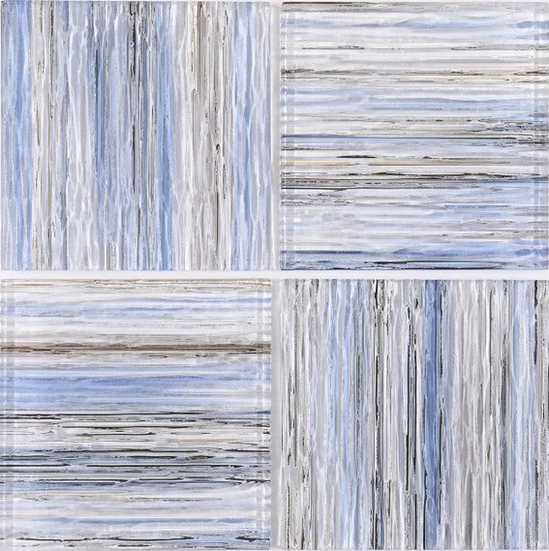 150x150mm Inkjet Glass Mosaic Tiles - Blue - Gray Striped Pattern（RTPM439 RTPM440 RTPM441 RTPM442）