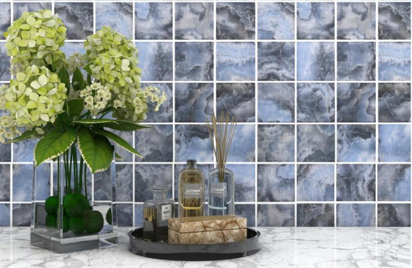 73x73 & 300x300mm Blue - Gray Marbled High - Temp Inkjet Glass Mosaic Tiles(RTPMO58 RTPMO57 RTPMO59)