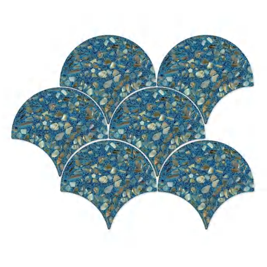 134x143x8mm 250x294mm Fan - Shaped Terrazzo Cement Mosaic Tiles (YQFBEIGE YQFBLK YQFBLU YQFGLD YQFGRN YQFGRY YQFWHT)