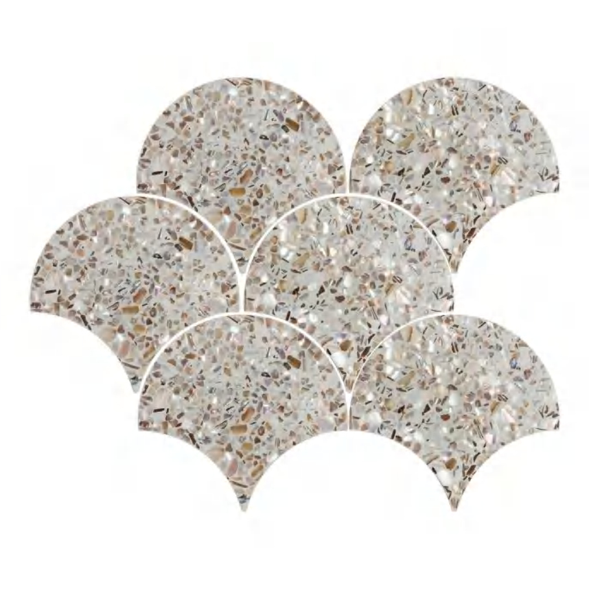 134x143x8mm 250x294mm Fan - Shaped Terrazzo Cement Mosaic Tiles (YQFBEIGE YQFBLK YQFBLU YQFGLD YQFGRN YQFGRY YQFWHT)