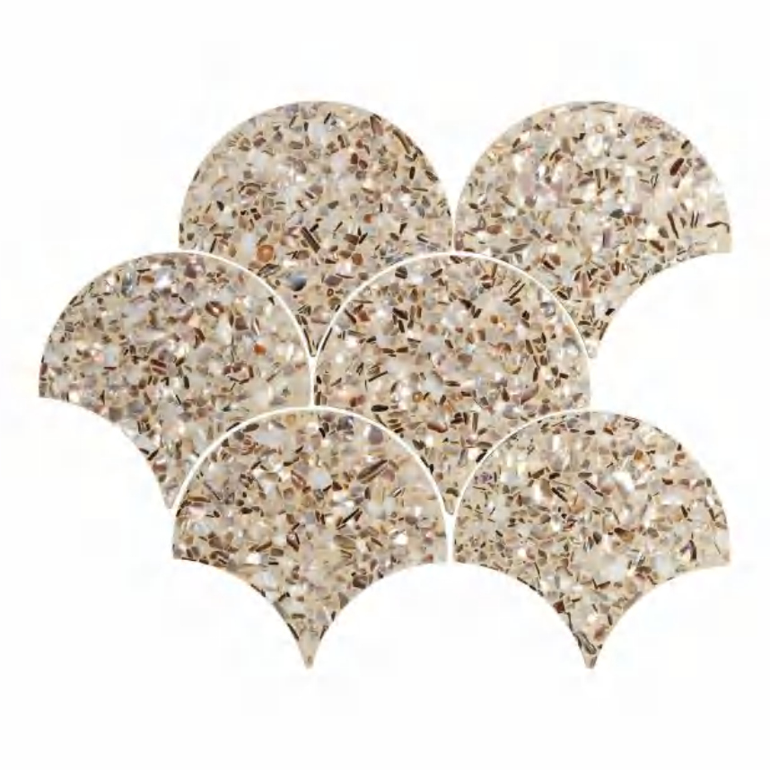 134x143x8mm 250x294mm Fan - Shaped Terrazzo Cement Mosaic Tiles (YQFBEIGE YQFBLK YQFBLU YQFGLD YQFGRN YQFGRY YQFWHT)
