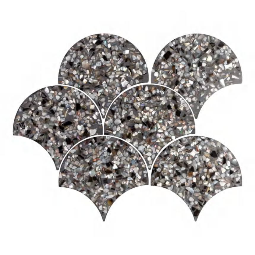 134x143x8mm 250x294mm Fan - Shaped Terrazzo Cement Mosaic Tiles (YQFBEIGE YQFBLK YQFBLU YQFGLD YQFGRN YQFGRY YQFWHT)