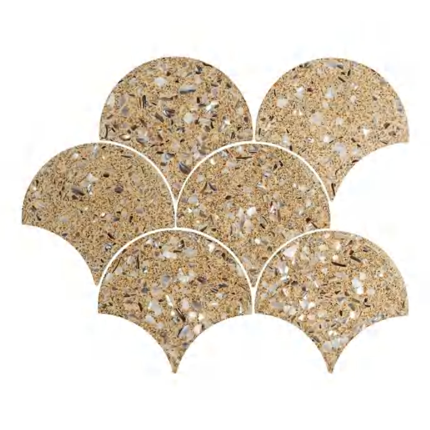 134x143x8mm 250x294mm Fan - Shaped Terrazzo Cement Mosaic Tiles (YQFBEIGE YQFBLK YQFBLU YQFGLD YQFGRN YQFGRY YQFWHT)