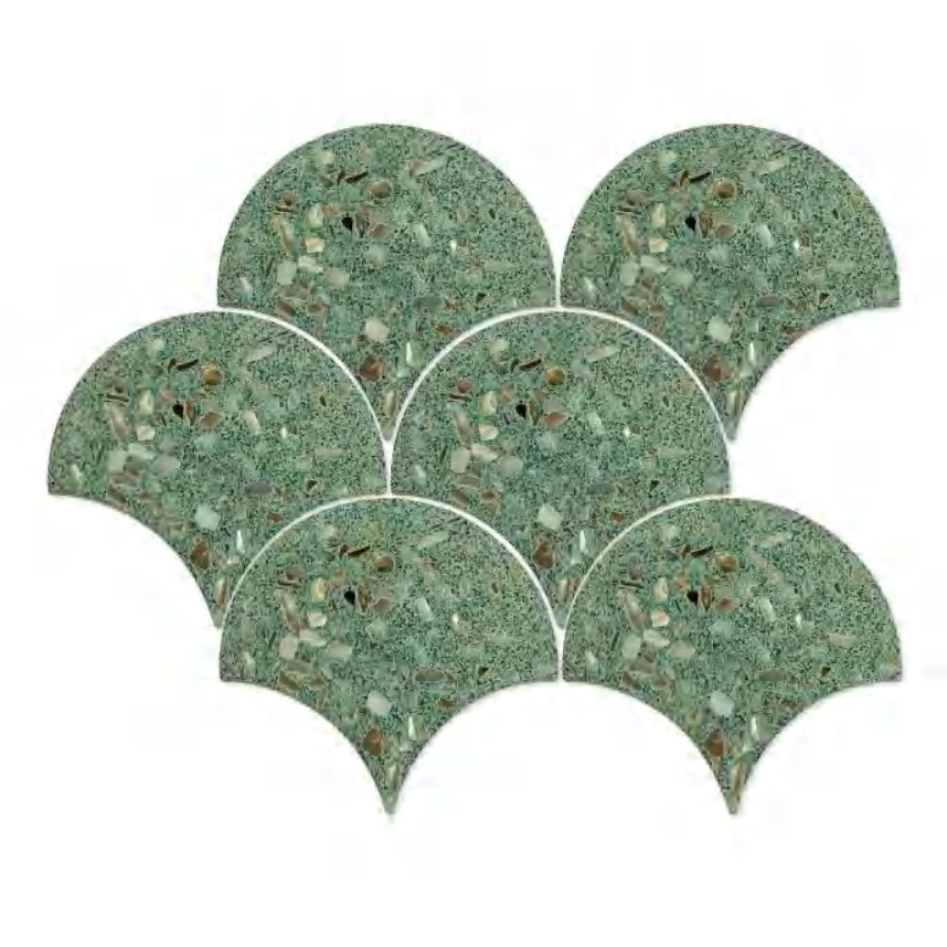 134x143x8mm 250x294mm Fan - Shaped Terrazzo Cement Mosaic Tiles (YQFBEIGE YQFBLK YQFBLU YQFGLD YQFGRN YQFGRY YQFWHT)