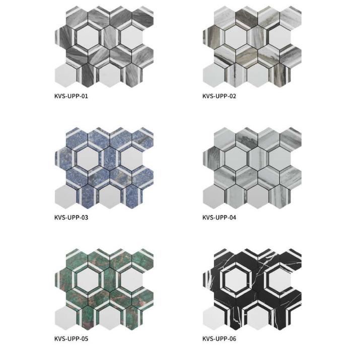 298x258mm Hexagonal Adhesive Peel - Stick Mosaic Tiles (KVS - VAR - 01/02/03/04/05/06/07/08/09/10/11; KVS - UPP - 01/02/03/04/05/06)