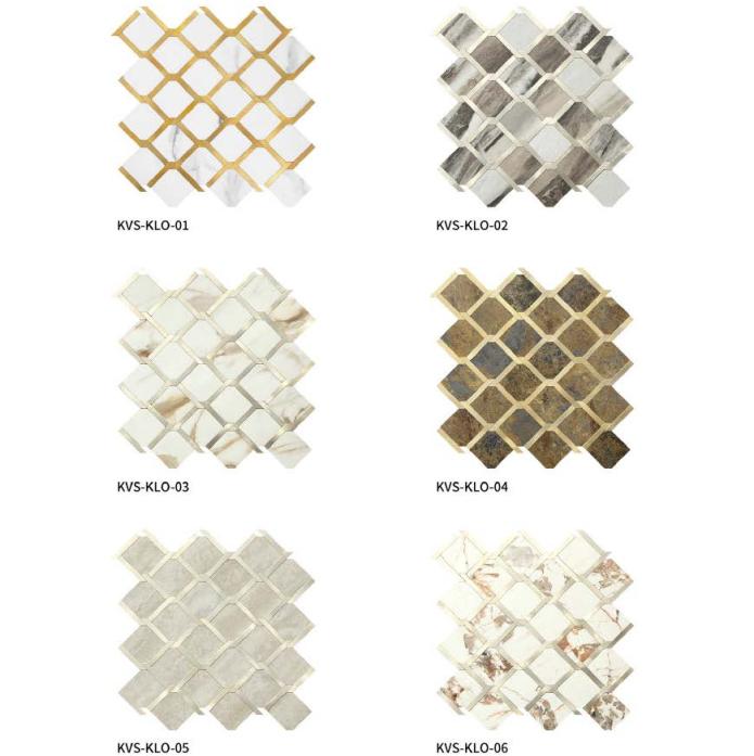 288x288mm Geometric Rhombus Adhesive Mosaic Tiles (KVS - KLO - 01/02/03/04/05/06; KVS - MOR - 07/08/09/10/11/12)