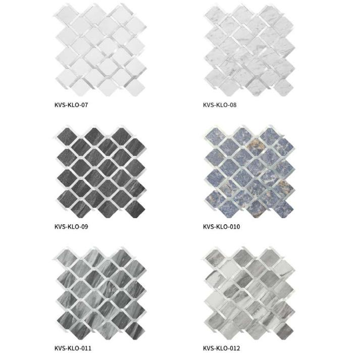 288x288mm Geometric Rhombus Adhesive Mosaic Tiles (KVS - KLO - 01/02/03/04/05/06; KVS - MOR - 07/08/09/10/11/12)