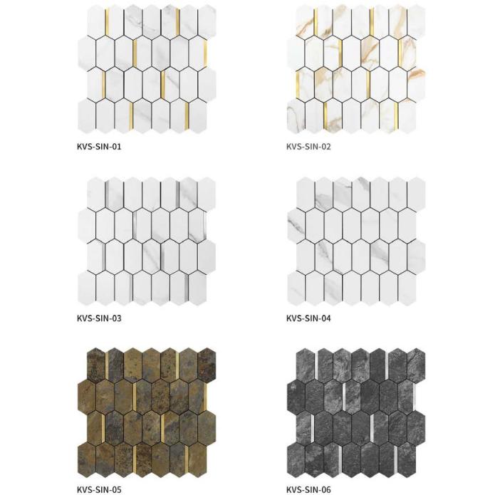 294x297 mm Hexagonal Adhesive Mosaic Tiles (KVS - SIN - 01/02/03/04/05/06)