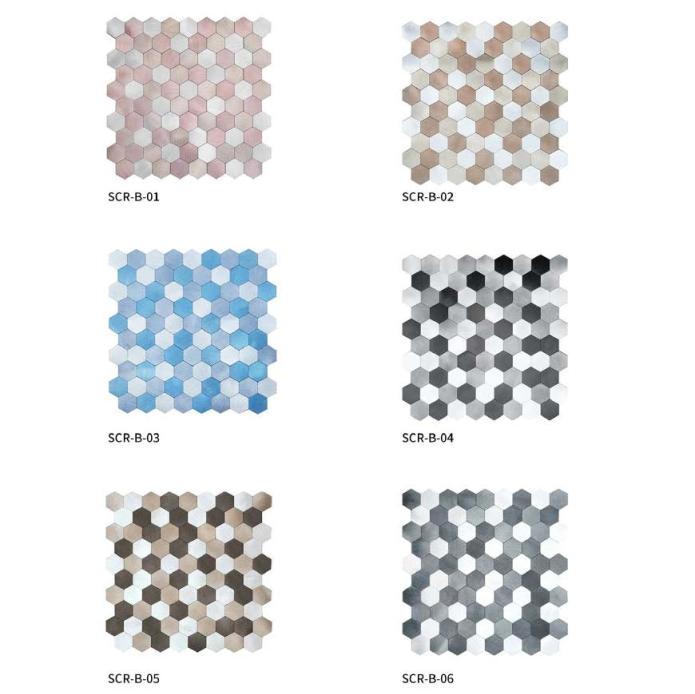 305x290 mm Hexagonal Honeycomb- Pattern Adhesive Mosaic Tiles (SCR - BA - 01/02/03/04/05/06; SCR - B - 01/02/03/04/05/06)