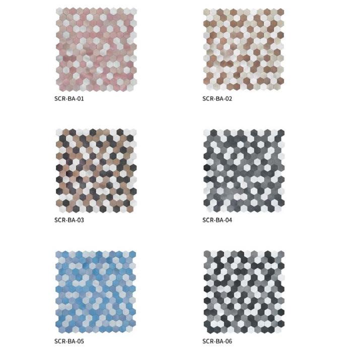 305x290 mm Hexagonal Honeycomb- Pattern Adhesive Mosaic Tiles (SCR - BA - 01/02/03/04/05/06; SCR - B - 01/02/03/04/05/06)