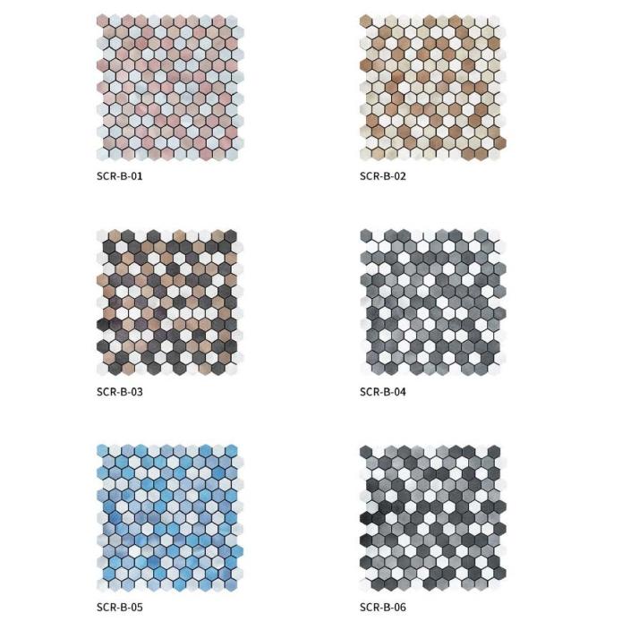 305x290 mm Hexagonal Honeycomb- Pattern Adhesive Mosaic Tiles (SCR - BA - 01/02/03/04/05/06; SCR - B - 01/02/03/04/05/06)
