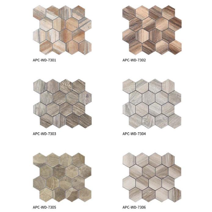 254x292 mm Hexagonal Wood - Texture Adhesive Mosaic Tiles (APC - WD - 7301/7302/7303/7304/7305/7306/7307/7308/7309/7310) Keywords