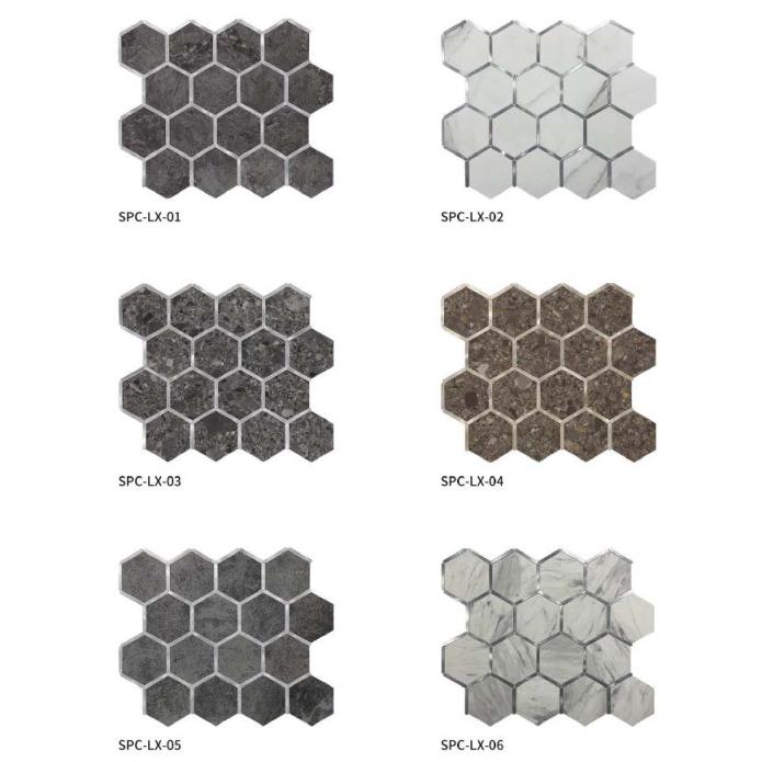 305x290 mm Hexagonal Stone - Texture Adhesive Mosaic Tiles (SPC - LX - 01/02/03/04/05/06/07/08)