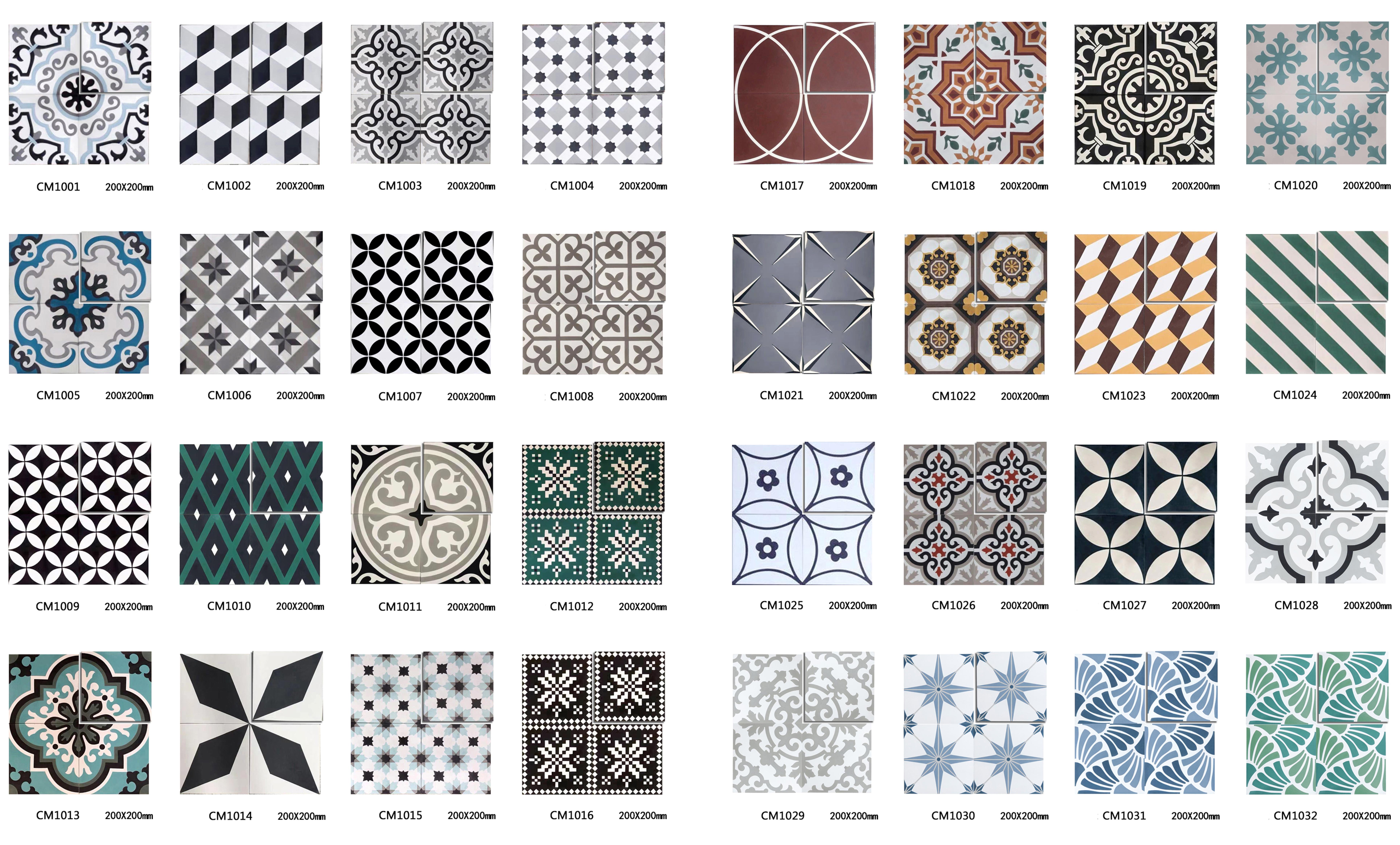 200x200 mm Handmade Moroccan Cement Tiles with Intricate Patterns(CM1001-CM1032)