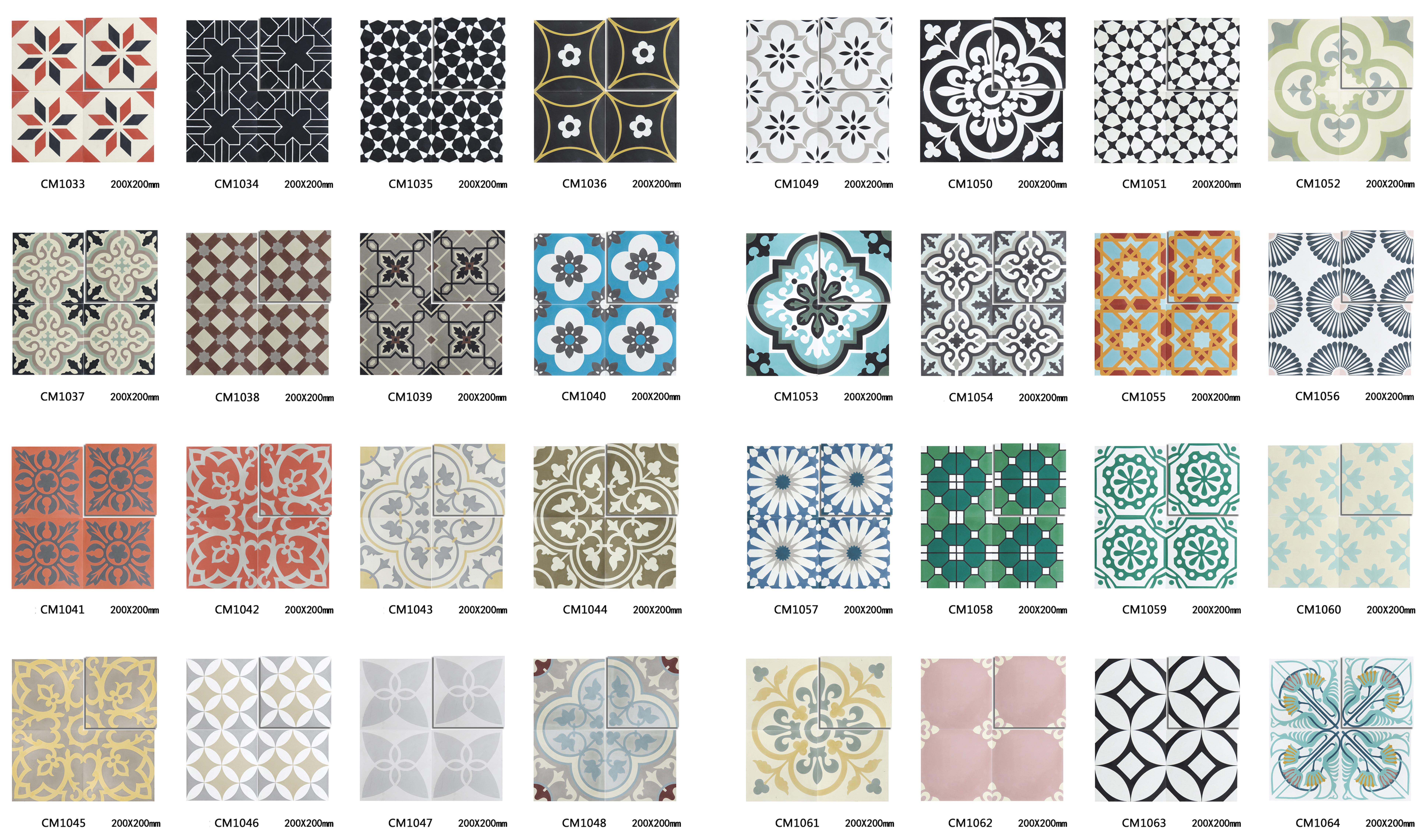 200x200 mm Handmade Moroccan Cement Tiles with Intricate Patterns(CM1033-CM1064)