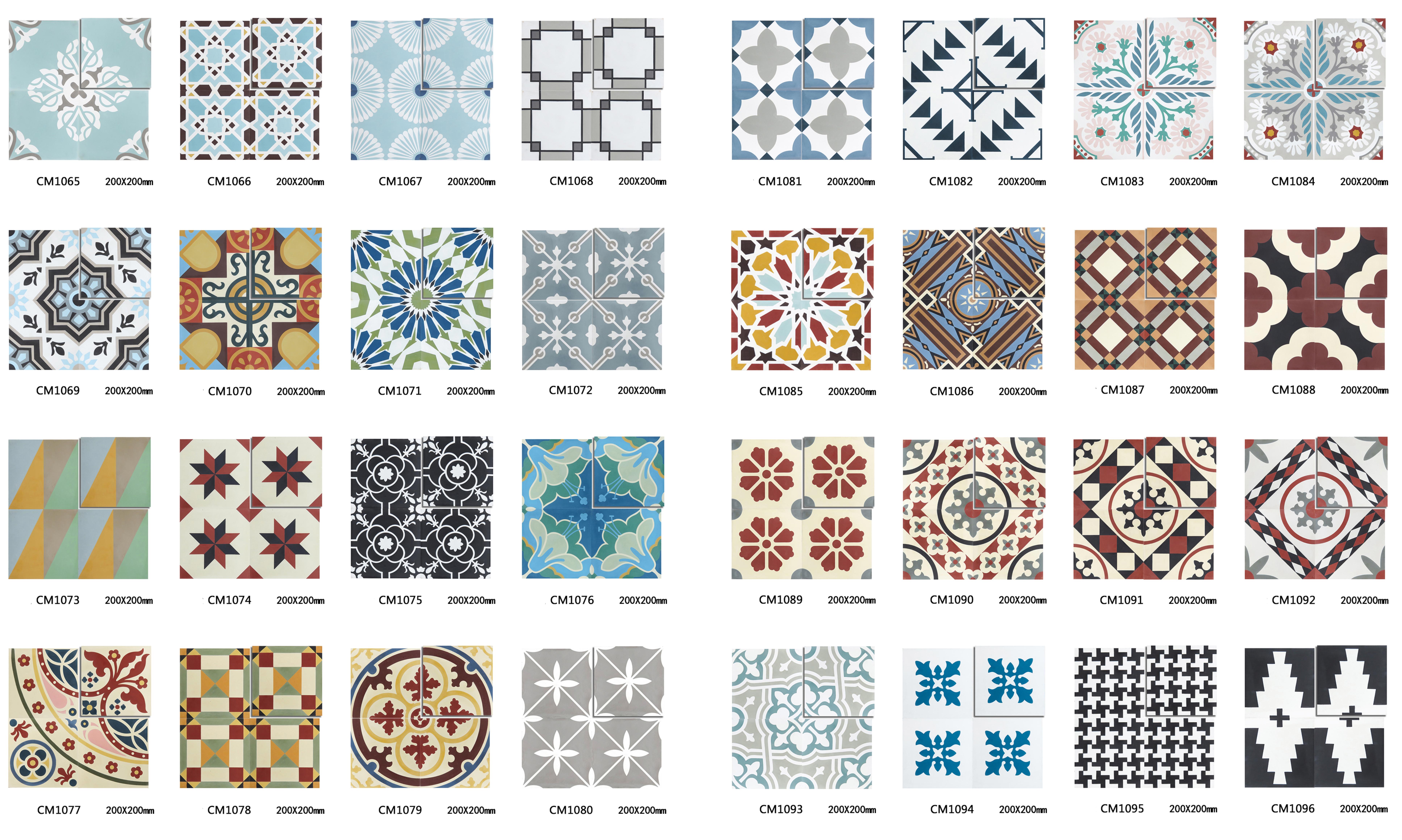 200x200 mm Handmade Moroccan Cement Tiles with Intricate Patterns(CM1065-CM1096)