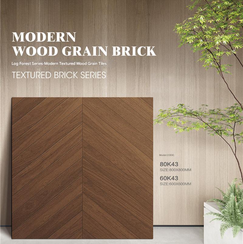 800x800mm & 600x600mm Herringbone Wood - Grain Textured Tiles | Models: 80K43, 60K43