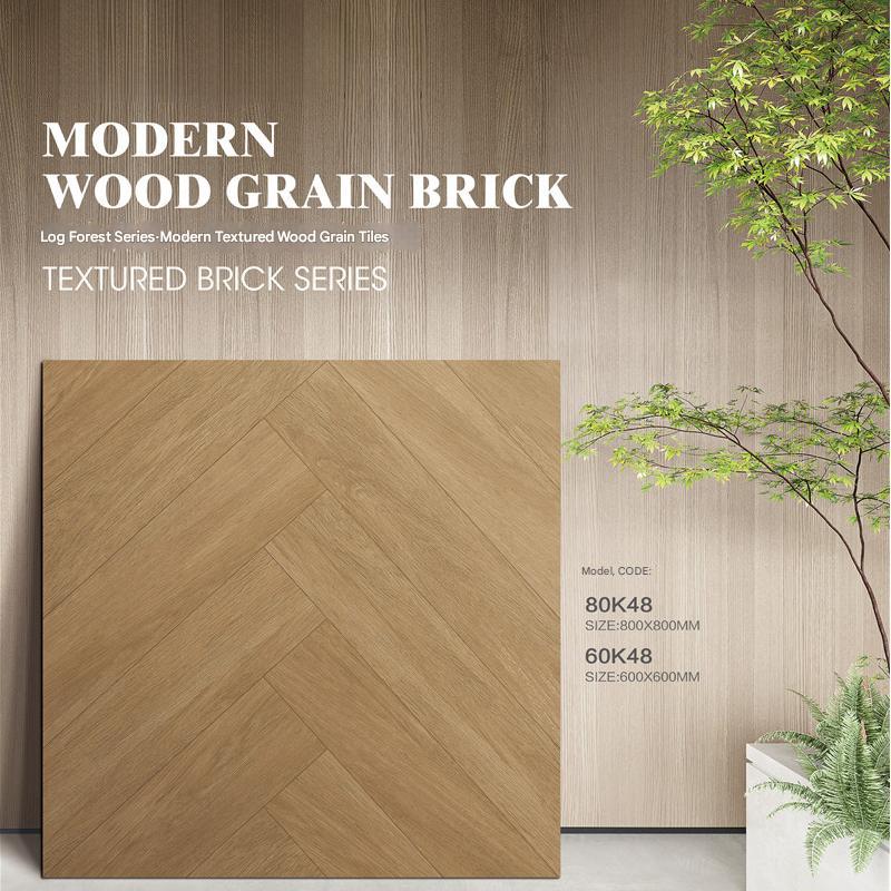 800x800mm & 600x600mm Herringbone Wood - Grain Textured Tiles | Models: 80K48, 60K48