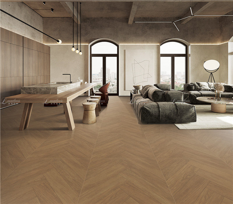 800×800mm & 600×600mm Herringbone Wood - Grain Textured Tiles | Models: 80K49, 60K49