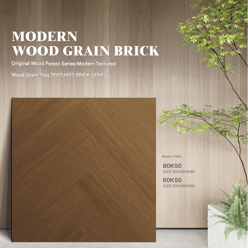 800x800mm & 600x600mm Herringbone Wood - Grain Textured Tiles | Models: 80K50, 60K50
