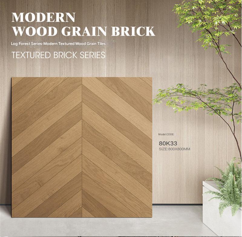 800x800mm Herringbone Wood - Grain Textured Tiles | Model: 80K33
