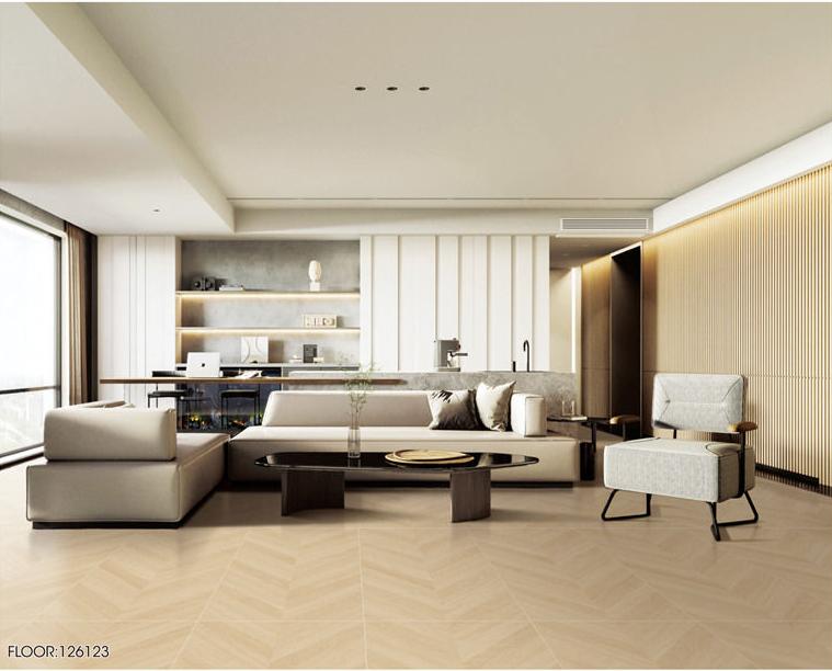 600x1200mm Light - Tone Herringbone Wood - Pattern Tiles | Model: 126123