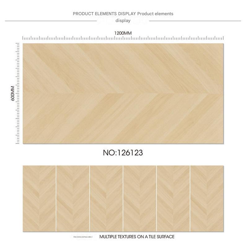 600x1200mm Light - Tone Herringbone Wood - Pattern Tiles | Model: 126123
