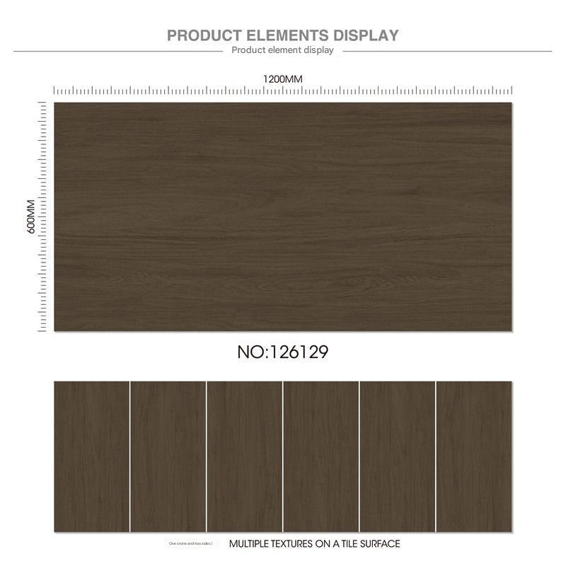 600x1200mm Dark Brown Carved Wood - Grain Tiles | Model: 126129