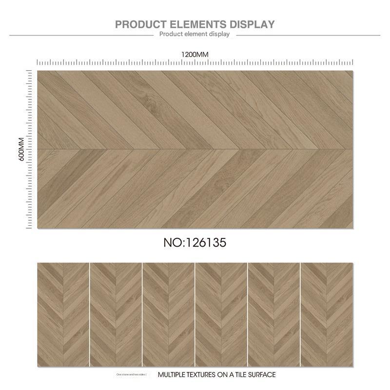 600x1200mm Light Brown Herringbone Wood - Look Tiles | Model: 126135