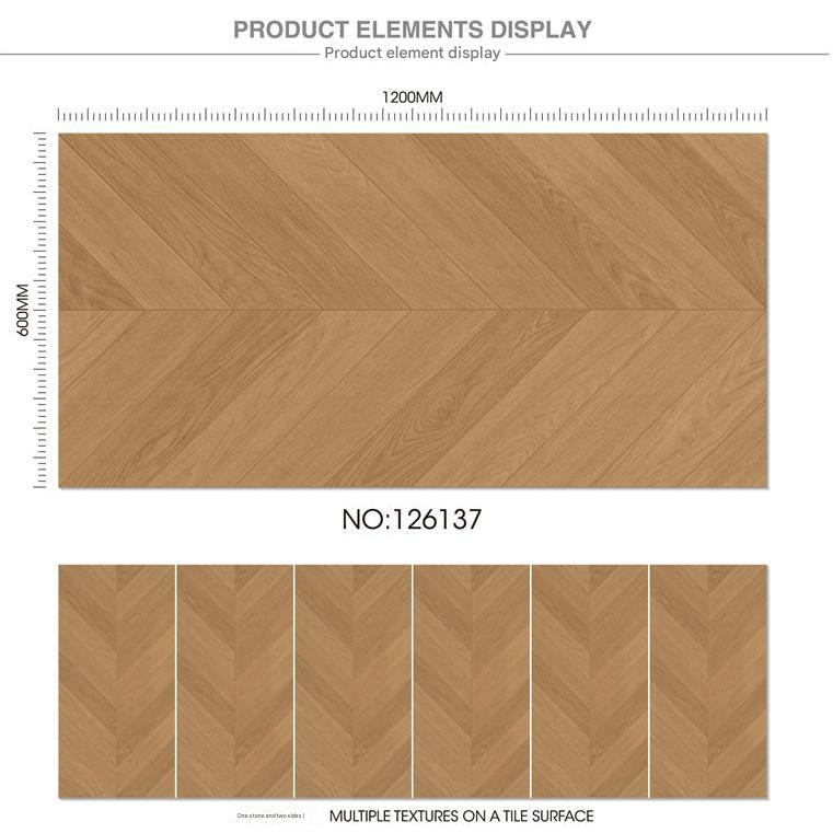600x1200mm Light Wood Herringbone Matte Tiles | Model: 126137